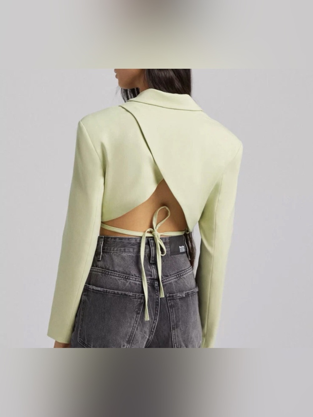 BERSHKA Sage green Crop Blazer With Back Detail Size S - Picture 3 of 15
